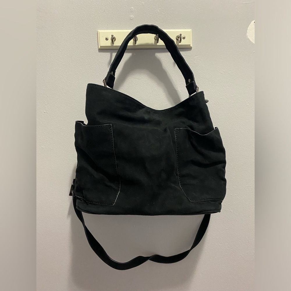 Black suede tote